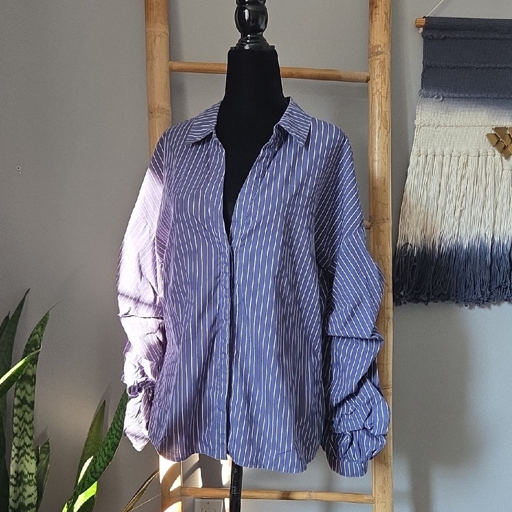 Astr the Label Pin Striped Ballon Sleve Shirt